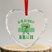 Funny 67 St Patricks Day Heart Crystal Glass Ornament Six Seven Bruh Dabbing Shamrock
