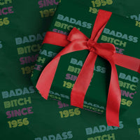 Funny 70th Birthday Wrapping Paper Roll Retro Vintage Badass Bih Since 1956