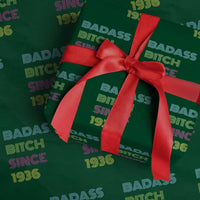 Funny 90th Birthday Wrapping Paper Roll Retro Vintage Badass Bih Since 1936