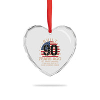 Funny 90th Birthday Heart Crystal Glass Ornament Vintage US Flag Built 90 Years Ago Parts Original