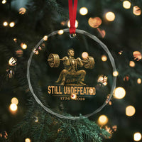 Funny Abraham Lincoln Squatting Barbell Semiquincentennial Crystal Glass Ornament Still Undefeated 1776 to 2026 Muscular President Gym Bodybuilder