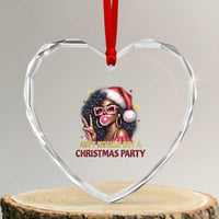 Funny African American Xmas Heart Crystal Glass Ornament Ain't Nothin' But A Xmas Party Black Melanin Santa Girl - Wonder Print Shop