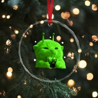 Funny Alien Cat Meme Crystal Glass Ornament Funny Kitten 90s Retro Vintage Graphic Weird Cats Y2k - Wonder Print Shop
