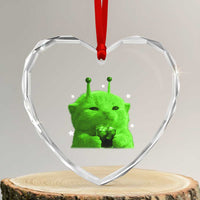 Funny Alien Cat Meme Heart Crystal Glass Ornament Funny Kitten 90s Retro Vintage Graphic Weird Cats Y2k - Wonder Print Shop