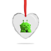 Funny Alien Cat Meme Heart Crystal Glass Ornament Funny Kitten 90s Retro Vintage Graphic Weird Cats Y2k - Wonder Print Shop