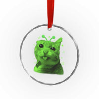 Funny Alien Cat Meme Retro Y2K Vintage Space Kitty Crystal Glass Ornament