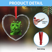 Funny Alien Cat Meme Retro Y2K Vintage Space Kitty Heart Crystal Glass Ornament