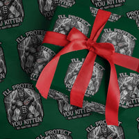Funny Alpha Wolf Meme Wrapping Paper Roll I'll Protect You Kitten Humorous Cringe