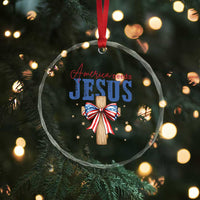 Funny America Needs Jesus Crystal Glass Ornament 4th Of July Patriotic Christian Coquette Bow - Wonder Print Shop