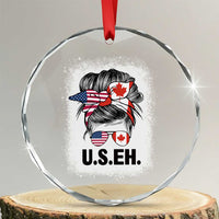 Funny American Canadan Bleached Crystal Glass Ornament US EH America Canada Flag Messy Bun TS02