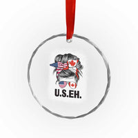 Funny American Canadan Bleached Crystal Glass Ornament US EH America Canada Flag Messy Bun TS02