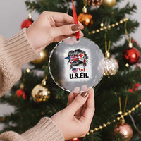 Funny American Canadan Bleached Crystal Glass Ornament US EH America Canada Flag Messy Bun - Wonder Print Shop