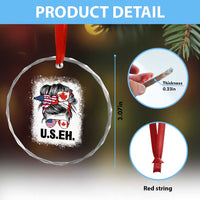 Funny American Canadan Bleached Crystal Glass Ornament US EH America Canada Flag Messy Bun - Wonder Print Shop