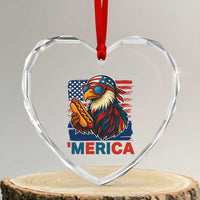 Funny American Eagle Eating Hot Dog Heart Crystal Glass Ornament 4th Of July Party Patriotic USA Flag - Wonder Print Shop