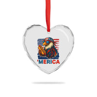 Funny American Eagle Eating Hot Dog Heart Crystal Glass Ornament 4th Of July Party Patriotic USA Flag - Wonder Print Shop