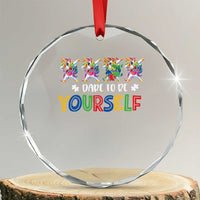 Funny Autism Awareness Dare To Be Yourself Crystal Glass Ornament Dabbing Unicorn