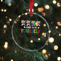 Funny Autism Awareness Dare To Be Yourself Crystal Glass Ornament Dabbing Unicorn