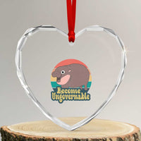 Funny Baby Hippo Moo Deng Heart Crystal Glass Ornament Become Ungovernable Retro - Wonder Print Shop