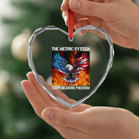 Funny Bald Eagle 4th of July Heart Crystal Glass Ornament The Metric System Cant Measure Freedom American Flag - Wonder Print Shop