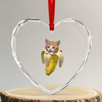 Funny Bananacat Meme Lover Heart Crystal Glass Ornament Cute Kitty Banana Costume