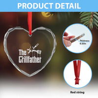 Funny BBQ Grilling Heart Crystal Glass Ornament The Grillfather Vintage Father's Day - Wonder Print Shop