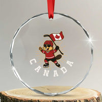 Funny Beaver Playing Ice Hockey With Canada Flag Gift Crystal Glass Ornament - Wonder Print Shop