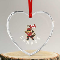 Funny Beaver Playing Ice Hockey With Canada Flag Gift Heart Crystal Glass Ornament - Wonder Print Shop
