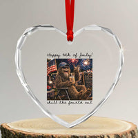 Funny Bigfoot 4th of July Heart Crystal Glass Ornament Patriotic Sasquatch American Flag Party Festival