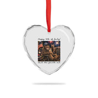 Funny Bigfoot 4th of July Heart Crystal Glass Ornament Patriotic Sasquatch American Flag Party Festival