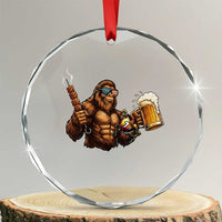 Funny Bigfoot BBQ Party Crystal Glass Ornament Sasquatch Drinking Beer Celebrate Championship - Wonder Print Shop