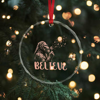 Funny Bigfoot Blowing Dandelion Flower Graphic Crystal Glass Ornament Believe Endometrial Cancer Awareness