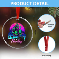 Funny Bigfoot Bowling Vaporwave Gift Crystal Glass Ornament - Wonder Print Shop