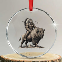 Funny Bigfoot Buffalo Rider Crystal Glass Ornament Native Inspired Heritage Graphic