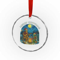 Funny Bigfoot Christmas Crystal Glass Ornament Sasquatch Alien Merry Cryptmas - Wonder Print Shop