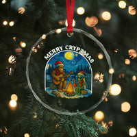 Funny Bigfoot Christmas Crystal Glass Ornament Sasquatch Alien Merry Cryptmas - Wonder Print Shop