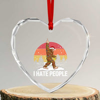 Funny Bigfoot Christmas Heart Crystal Glass Ornament I Hate People - Wonder Print Shop