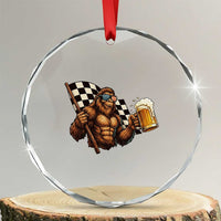 Funny Bigfoot Crystal Glass Ornament Sasquatch Drinking Beer Racing Car TS14