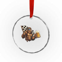 Funny Bigfoot Crystal Glass Ornament Sasquatch Drinking Beer Racing Car TS14