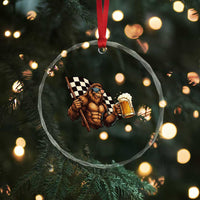 Funny Bigfoot Crystal Glass Ornament Sasquatch Drinking Beer Racing Car - Wonder Print Shop