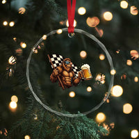 Funny Bigfoot Crystal Glass Ornament Sasquatch Drinking Beer Racing Car TS14