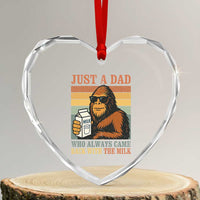 Funny Bigfoot Dad Heart Crystal Glass Ornament Just A Dad Who Always Came Back With The Milk Retro Father's Day - Wonder Print Shop