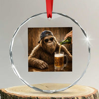 Funny Bigfoot Drinking Beer Crystal Glass Ornament Vintage Cool Sunglasses Sasquatch Pub Graphic