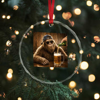 Funny Bigfoot Drinking Beer Crystal Glass Ornament Vintage Cool Sunglasses Sasquatch Pub Graphic