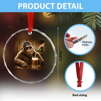 Funny Bigfoot Drinking Beer Crystal Glass Ornament Vintage Cool Sunglasses Sasquatch Pub Graphic
