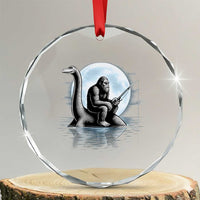 Funny Bigfoot Fishing Crystal Glass Ornament Sasquatch Riding Nessie Cryptid Moon Night - Wonder Print Shop