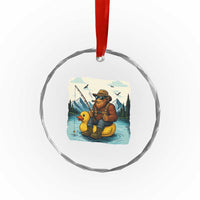 Funny Bigfoot Fishing Crystal Glass Ornament Sasquatch Sitting Rubber Duckie Cruise - Wonder Print Shop