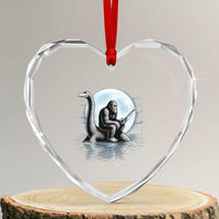 Funny Bigfoot Fishing Heart Crystal Glass Ornament Sasquatch Riding Nessie Cryptid Moon Night - Wonder Print Shop