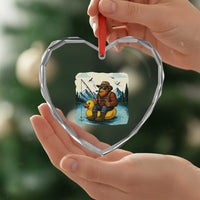 Funny Bigfoot Fishing Heart Crystal Glass Ornament Sasquatch Sitting Rubber Duckie Cruise - Wonder Print Shop