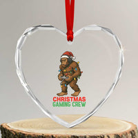 Funny Bigfoot Gamer Christmas Heart Crystal Glass Ornament - Wonder Print Shop