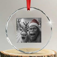 Funny Bigfoot Selfie Christmas Crystal Glass Ornament Santa Reindeer Sasquatch Xmas TS14